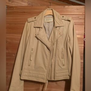 COPY - Michael Kors Moto Leather jacket. Beige color. Size large. Worn once. Mi…